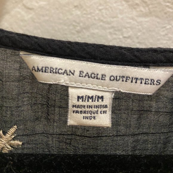 American Eagle Outfitters Boho Navy Blouse with White Embroidery - Picture 4 of 7